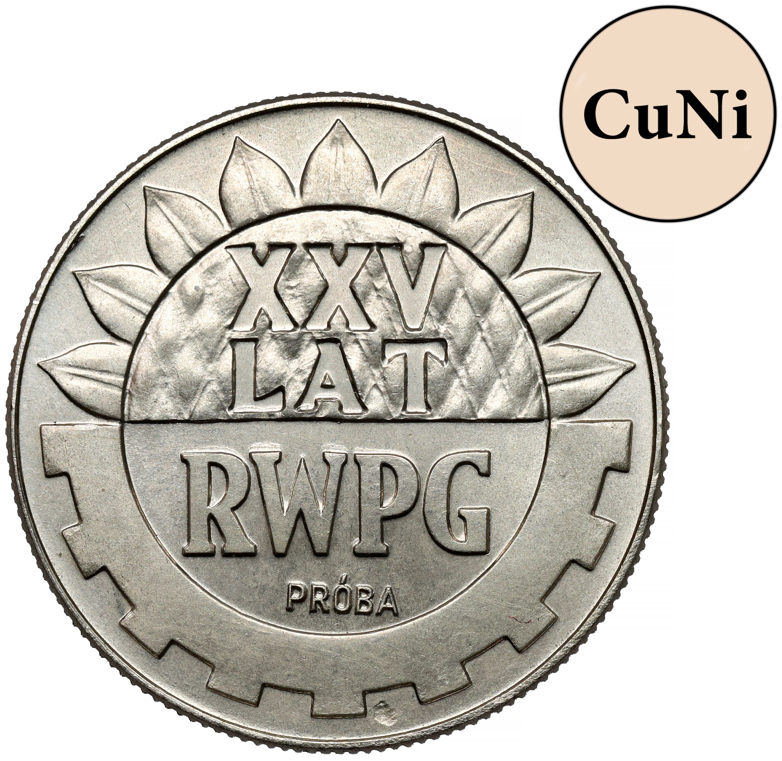 Próba MIEDZIONIKIEL 20 złotych 1974 XXV lat RWPG z deseniem Aukcja