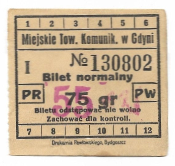 GDYNIA Miejskie Tow Komunik W Gdyni Bilet Normalny 75 Gr