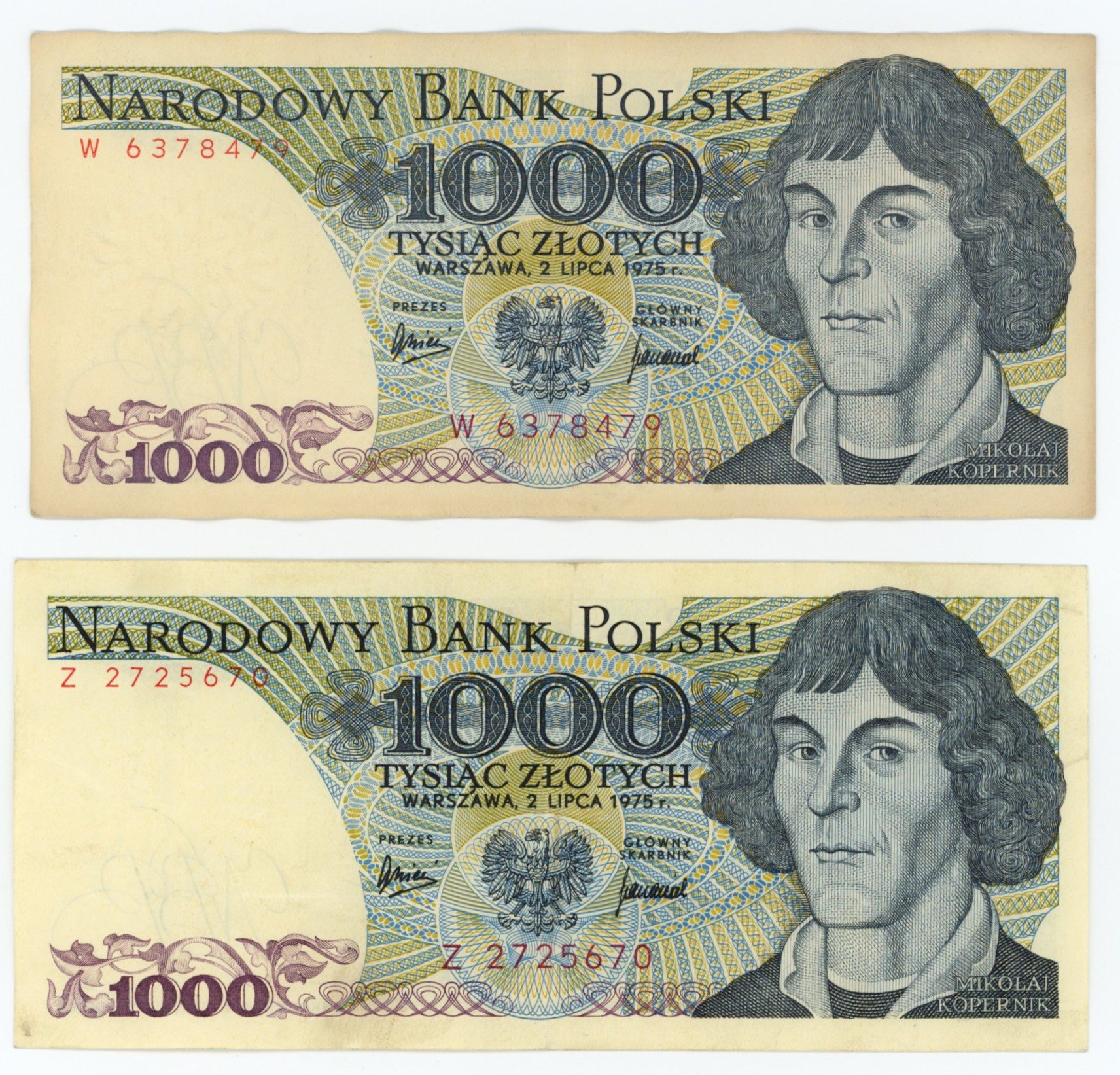 1000 złotych 1975 serie W i Z zestaw 2 sztuk Aukcja internetowa