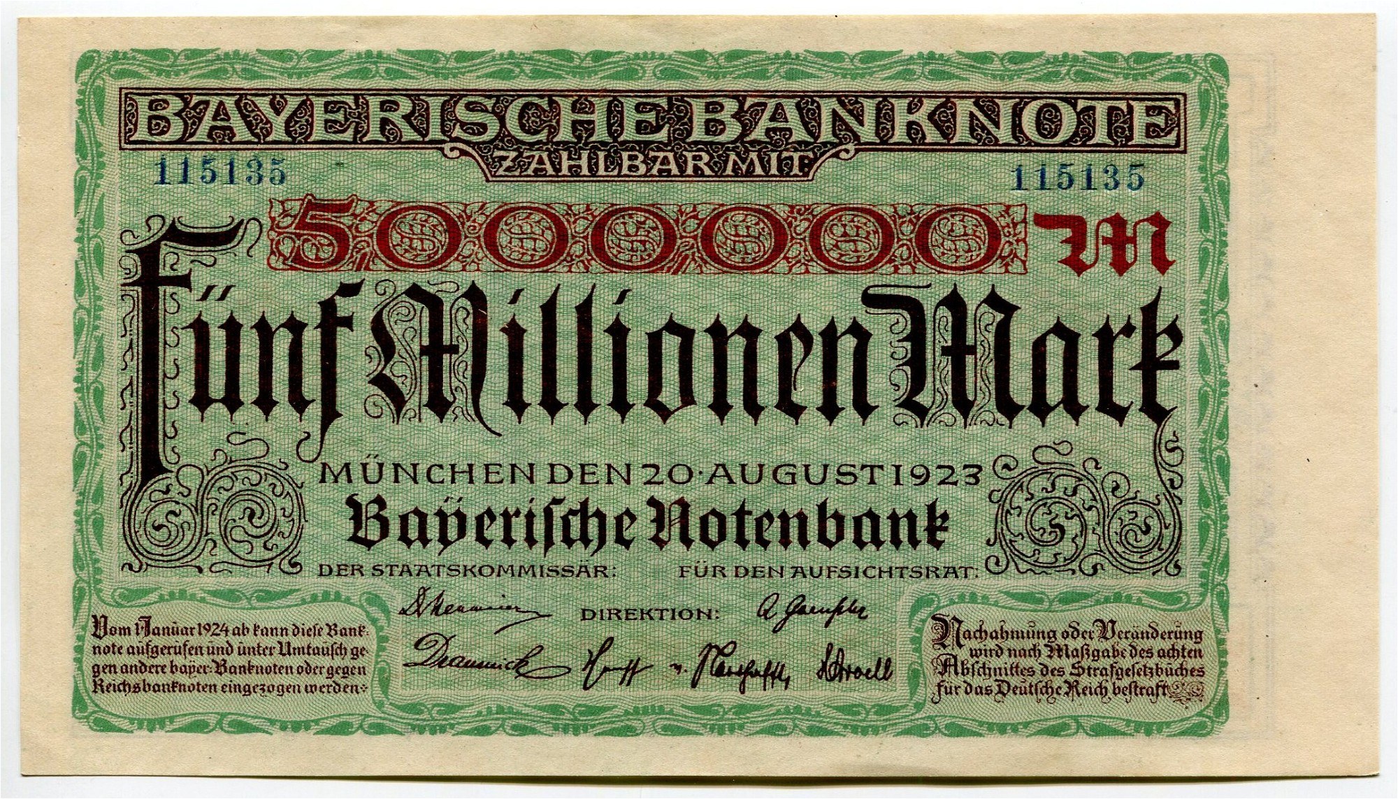 Germany Weimar Republic Bayerische Notenbank Millionen Mark