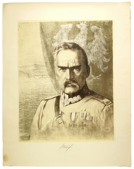 Józef Piłsudski portret litografia na tincie 1926 Aukcja