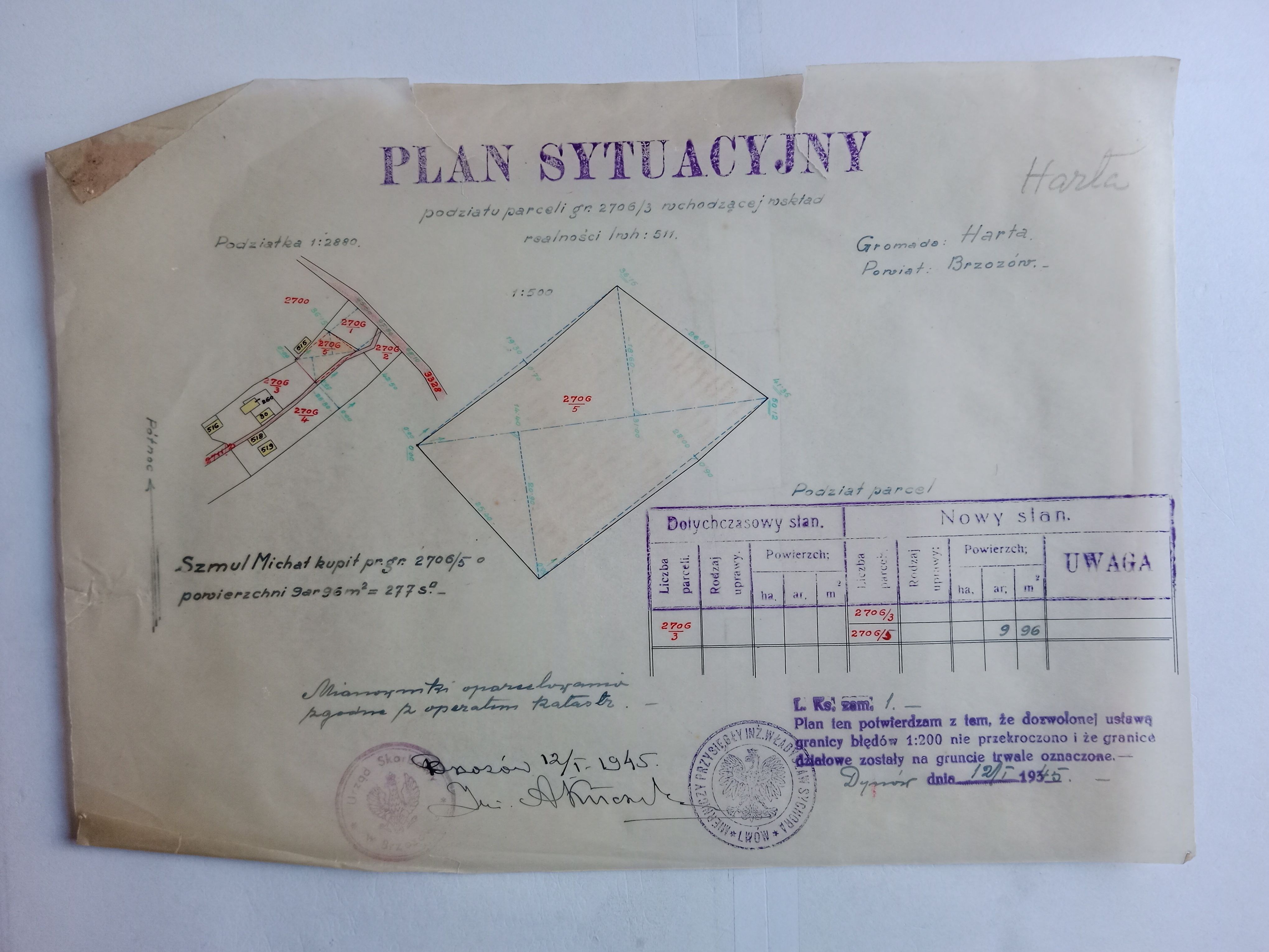 Plan Sytuacyjny Podzia Parceli Pow Brzoz W R Gromada Harta