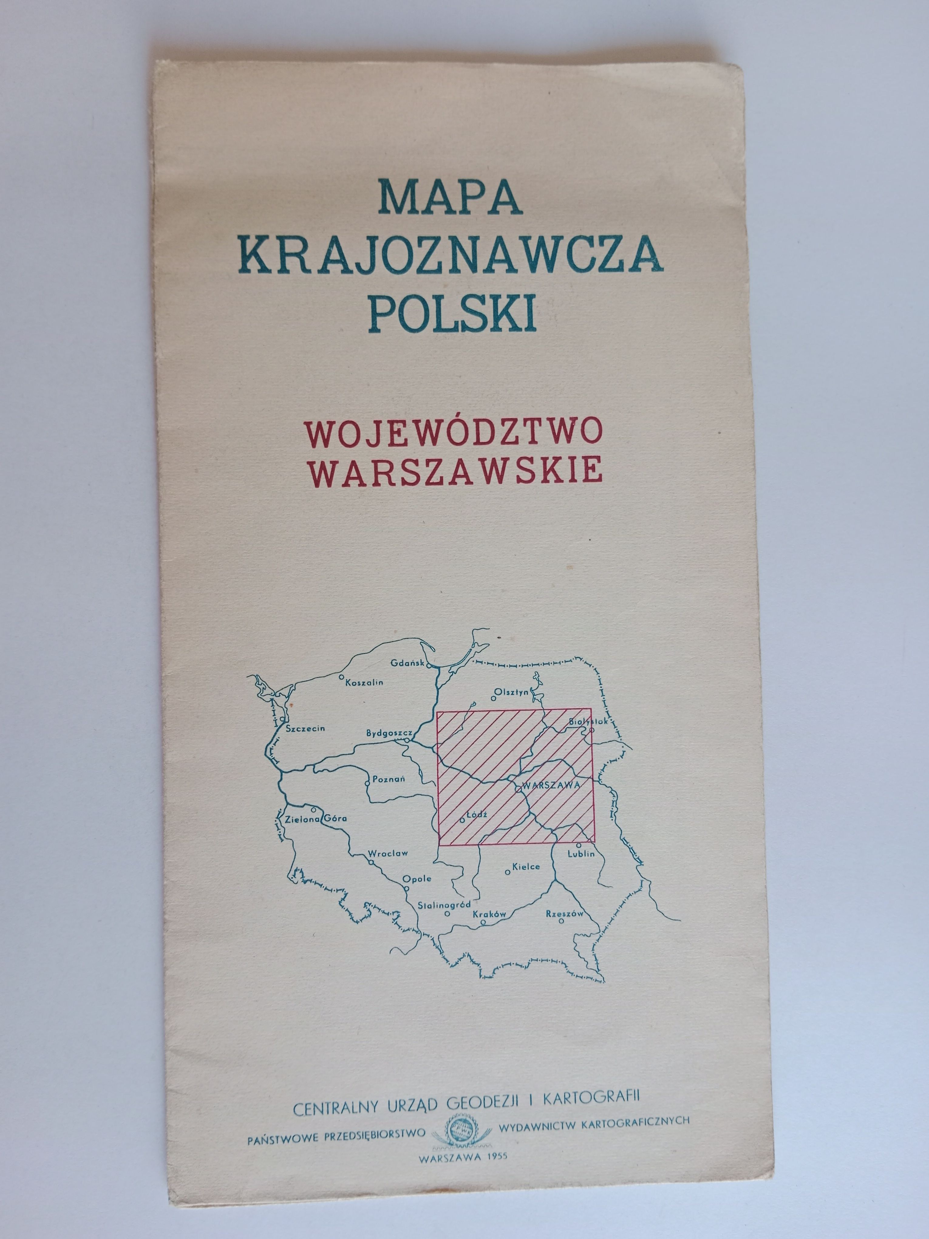 MAPA KRAJOZNAWCZA POLSKI WOJEWÓDZTWO WARSZAWSKIE WARSZAWA 1955 R