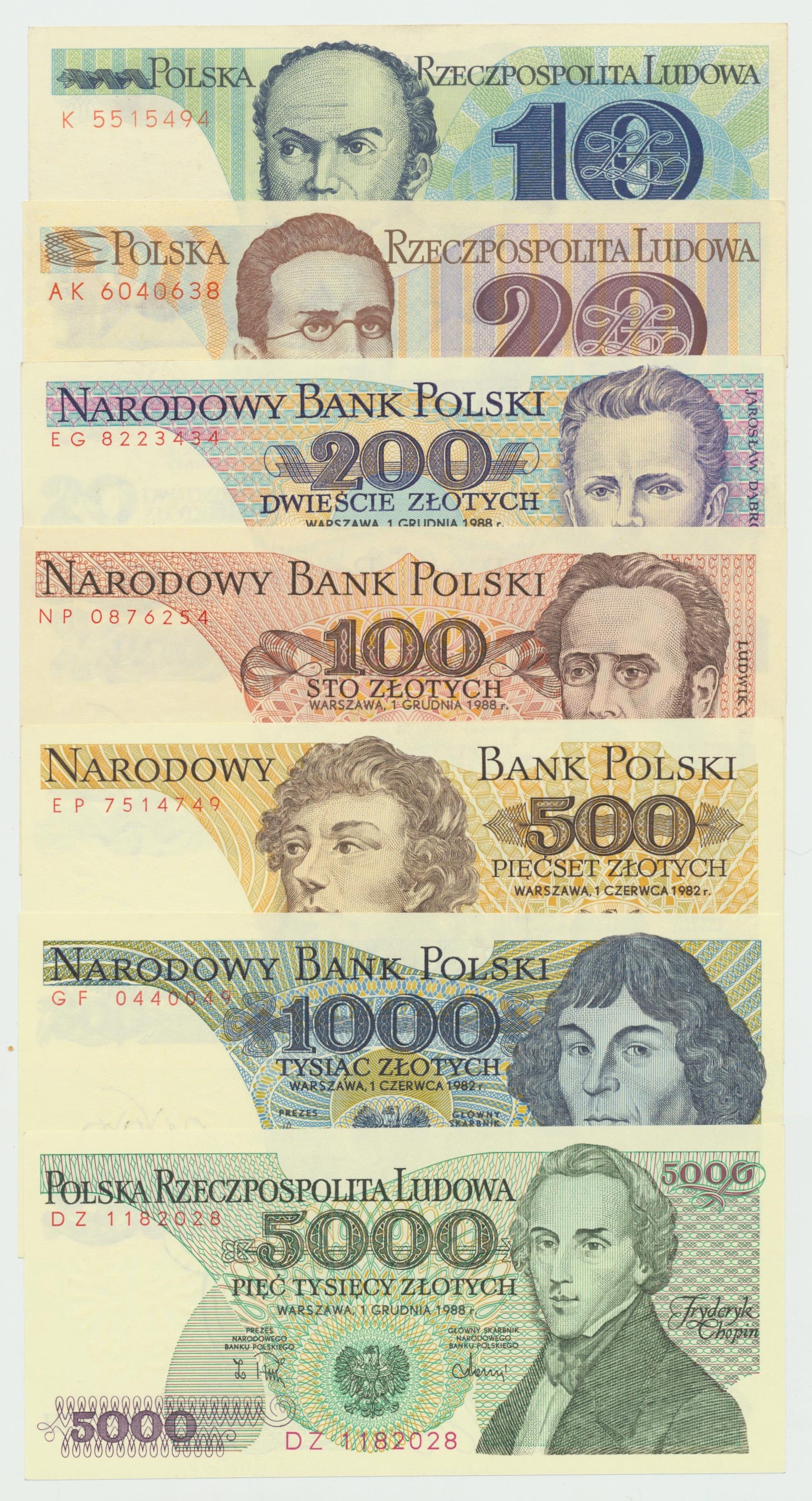 PRL Zestaw banknotów 10 5000 złotych 7 egzemplarzy Aukcja