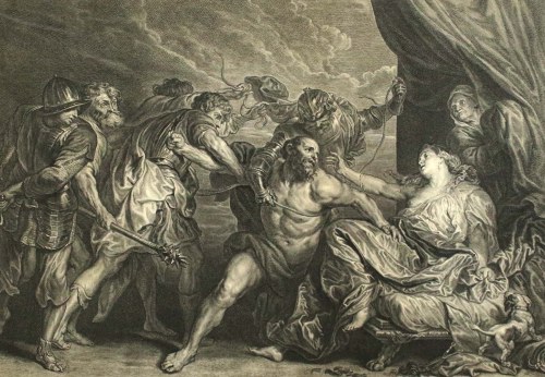 wg. A. van Dyck. Rytownik: A. van Diepenbeke, Antwerpia, Uwięzienie Samsona"