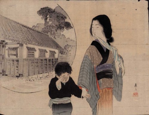„Kobieta z synem”, drzeworyt japoński, wyd. ok. 1907 r., Tomioka Eisen