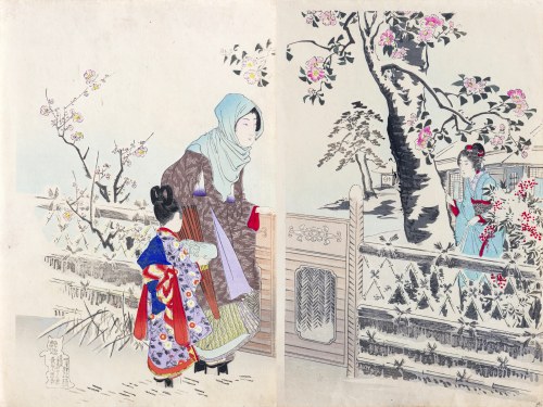 Podziwianie kwiatu śliwy, wyd. Hasegawa Tsunejirō, Tokio/Japonia, 1896 r., Mizuno Toshikata