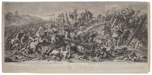 Bitwa cesarza Konstantyna na Moście Mulwijskim k. Rzymu z cesarzem Maksencjuszem 321 n.e. (tyt.oryg. „Bataille de Constantin contre le tyran Maxence”), 1715, Charles Le Brun