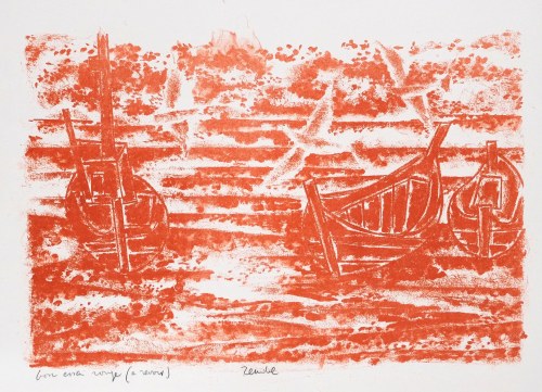Łodzie na morzu, czerwone, ok. 1970, Gabriel Zendel