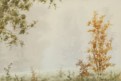 Polana z drzewami we mgle, 1976, Lucjan Falkowski
