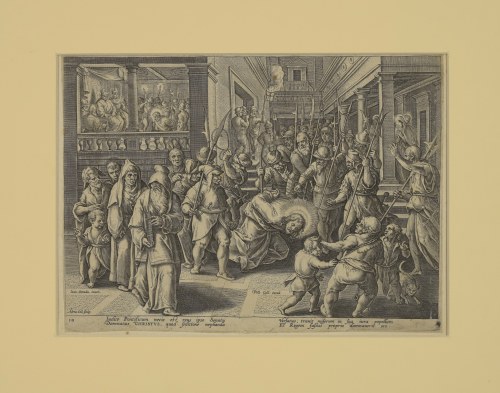 prawdopodobnie Jan VAN DER STRAET rysował, Chrystus przed Sanhedrynem [Pojmanie Chrystusa], Adriaen Collaert
