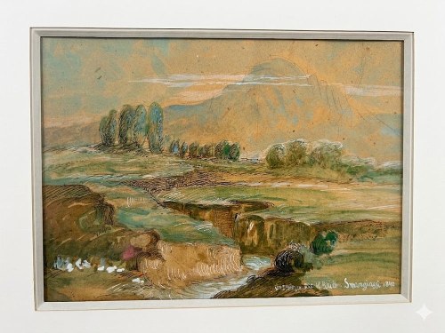 Górski pejzaż z potokiem, akwarela i gwasz, ok. 1840 r., 40 x 30 cm, Gabriele Smargiassi