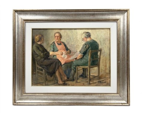 Scena obyczajowa z trzema kobietami, olej na płótnie, 70x50, Angelo Bonfanti