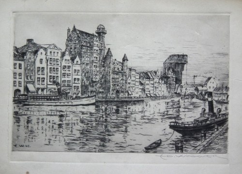 Widok na Długie Pobrzeże i Żuraw w Gdańsku,1942r., Eduard Winkler