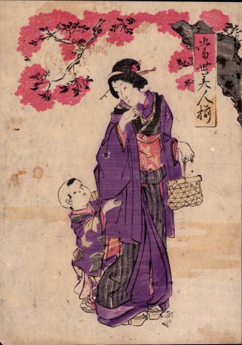 Bijin-ga- Kobieta z synem ,1875 rok, z cyklu “Obrazy pięknych kobiet”, Utagawa Yoshitora