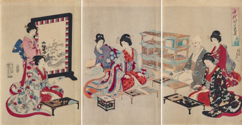 Konkurs poezji w zamku Chiyoda, z serii: Wnętrze pałacu Chiyoda, wyd. Fukuda Hatsujiro, Japonia, 1895 r, Toyohara Chikanobu