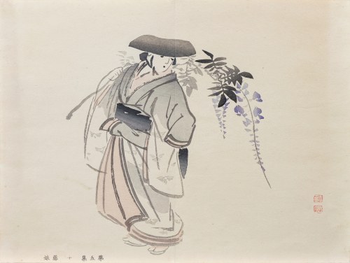 Dziewczyna z wisterią, z serii: Sto motywów do nauki malarstwa, wyd. Yoshikawa Hanshichi, Tokio/Japonia, 1898 r., Kawabata Gyokusho