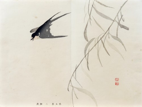 Jaskółka i wierzba, z serii: Sto motywów do nauki malarstwa, wyd. Yoshikawa Hanshichi, Tokio/Japonia, 1898 r., Kawabata Gyokusho