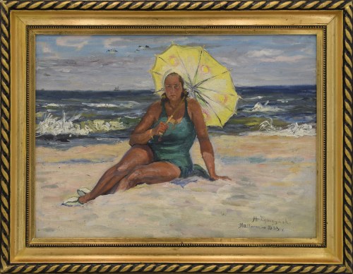 I poł. XX w., Kobieta na plaży [we Władysławowie], 1933, Henryk Zgliczyński