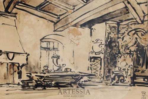 Wnętrze renesansowe z kominkiem, 1924, Stanisław Noakowski