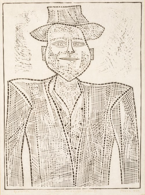 Autoportret w białym kapeluszu II, 1960, Jerzy Panek