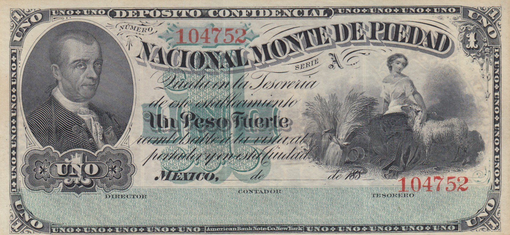 Коммерческий выпуск. 1 Peso Governor provisional de Mexico.