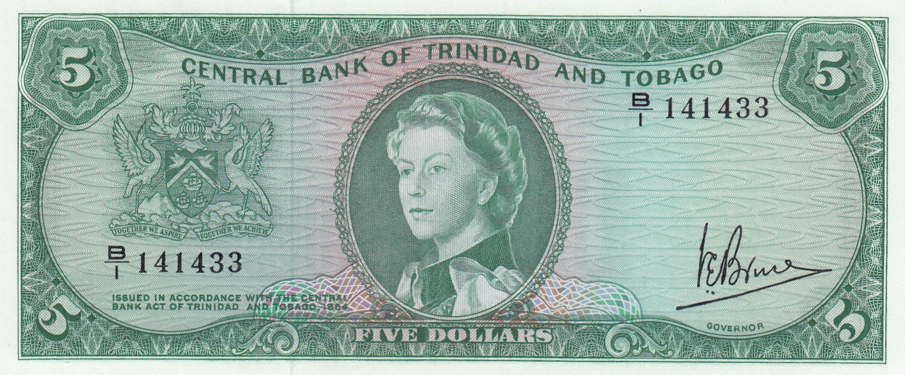 Купюры мм. 20 Долларов Тринидад и Тобаго 1964. 1 Доллар Тринидад и Тобаго 1964 UNC. Банкноты Тринидад.
