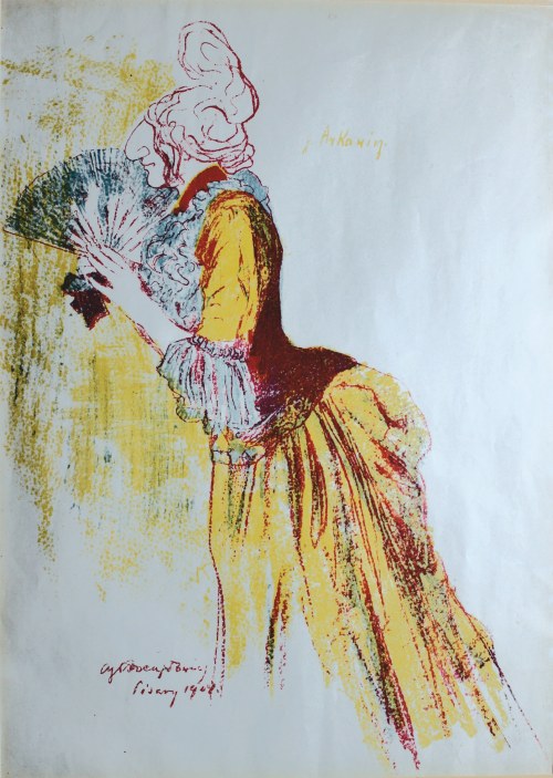Helena Arkawin; z „Teki Melpomeny. Autolitografie (Karykatury artystów w rolach)”, Kraków 1904, Antoni Procajłowicz
