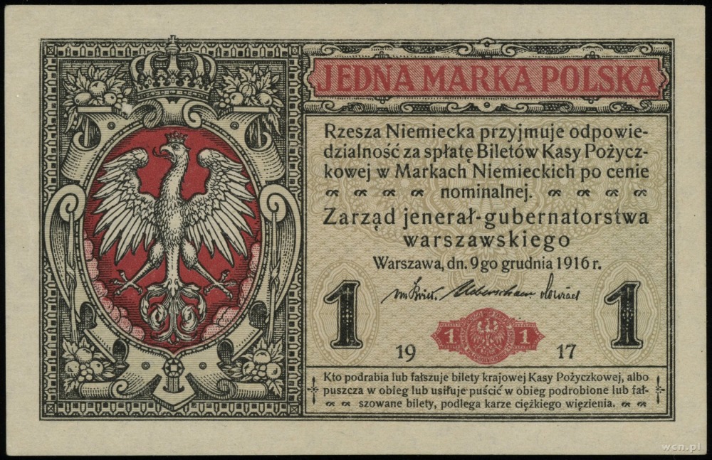 1 marka polska, 9.12.1916, “jenerał”, seria B, numeracj... - Aukcja  internetowa / Licytacja online - Cena - OneBid