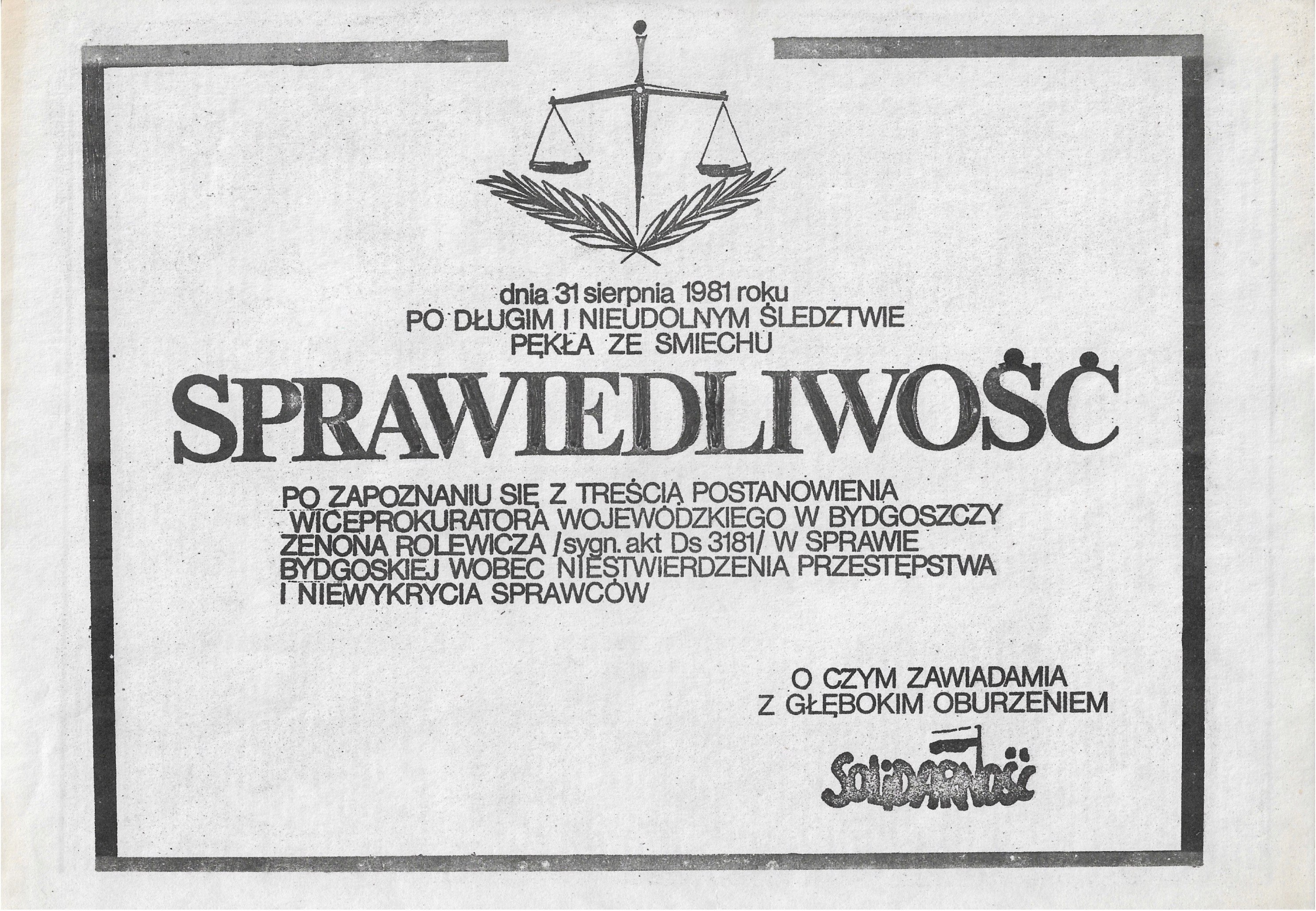 Pękła Ze śmiechu Sprawiedliwość Polska 1981 R Druk Nszz Solidarność Internetová Aukce 