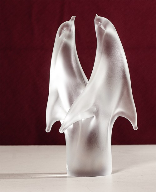 szkło matowe, trawione; wys. 16 cm:, Para Pingwinów - Figurka