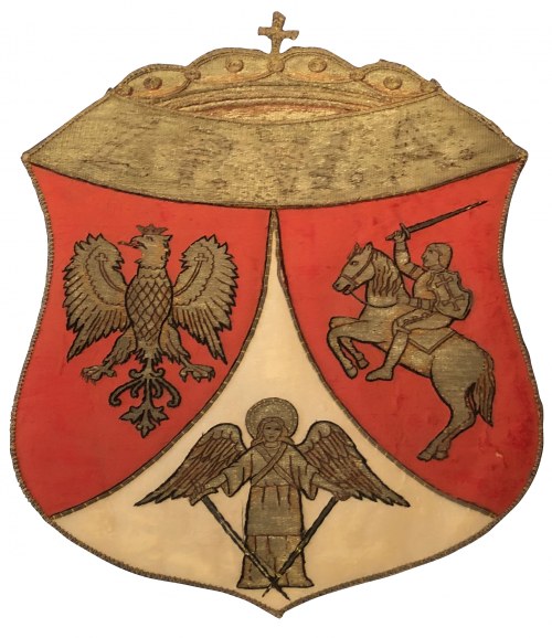 Litwy I Rusi, haft nicią metalową, litery Z.P.W.A.; 42 x 30 cm., Herb Polski