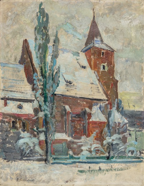 Planty krakowskie. Kościół Świętego Krzyża zimą, 1957, Zdzisław Przebindowski