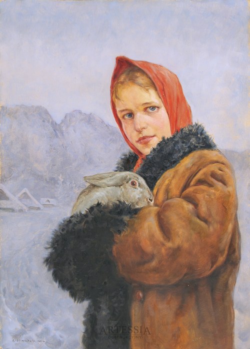 Dziewczyna z królikiem na tle Giewontu, 1940, Zygmunt Nirnstein