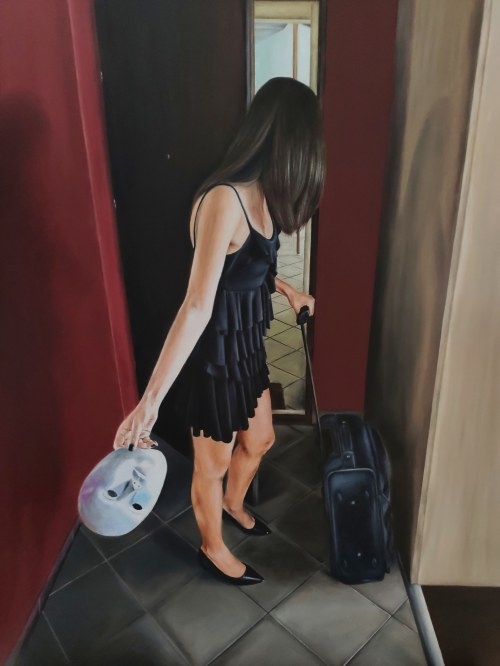 Wyjście, 2020r, olej na płótnie, 80 x 65 cm, sygn.p.d, Agata Potakiewicz