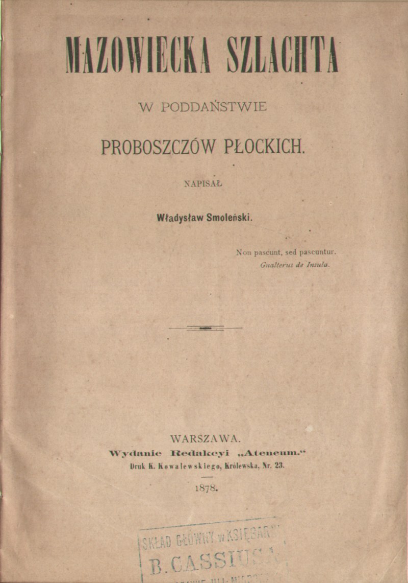 Władysław SmoleŃski Mazowiecka Szlachta W Poddaństwie Proboszczów Płockich Aukcja 1960