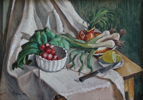 Martwa natura z rzodkiewkami i porami, Jakub Pfefferberg