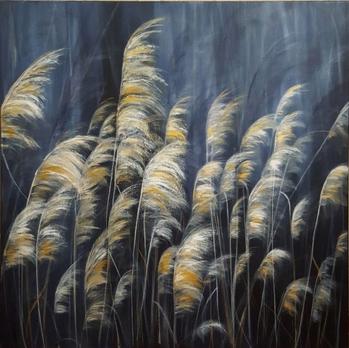 Trawy, 2020r., akryl na płótnie, 80x80cm, sygn.p.d, Justyna Sołtys
