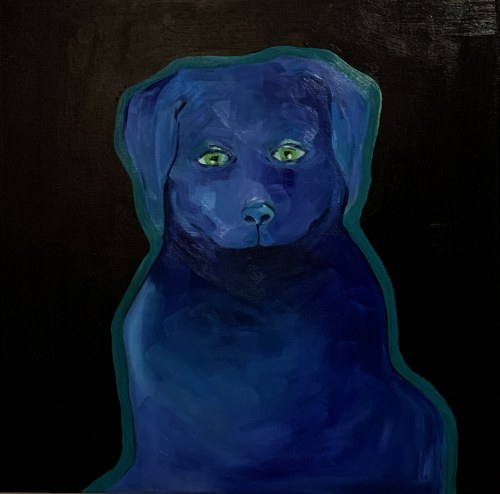 Blue dog on black background, Irma Tylor