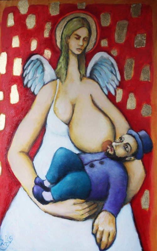 Metatron, anioł karmiący dziecko, 2016, Miro Biały