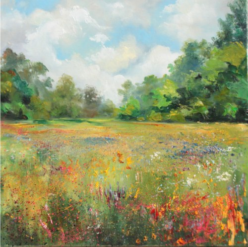 Łąka, 2020r., olej na płótnie, 60 x 60cm, sygn.p.d, Paulina Szabra