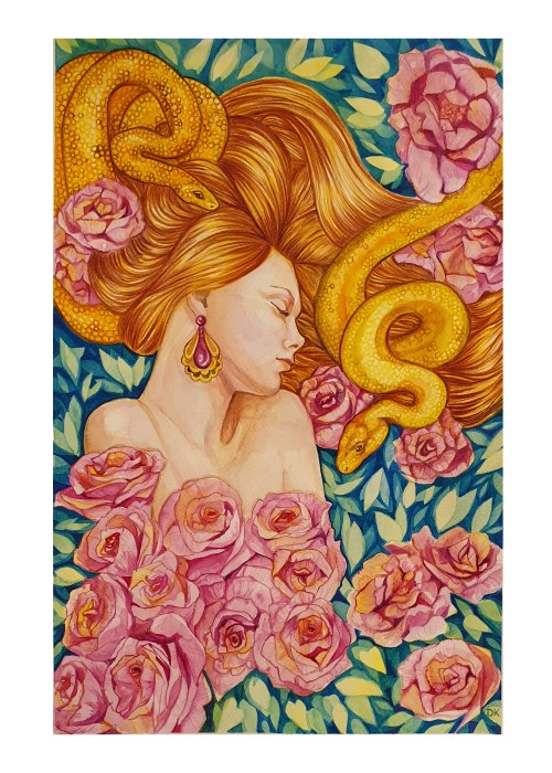 Ewa w ogrodzie, akwarela na papierze, 44,5 x 29 cm , sygn.p.d DK, Danuta Kolis