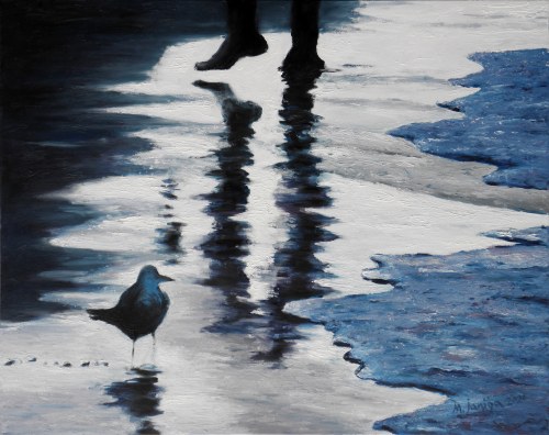 Spacer, 2020r., olej ,enkaustyka, na płótnie, 80 x 100 cm, sygn.p.d m.janiga 2020, Maria Janiga
