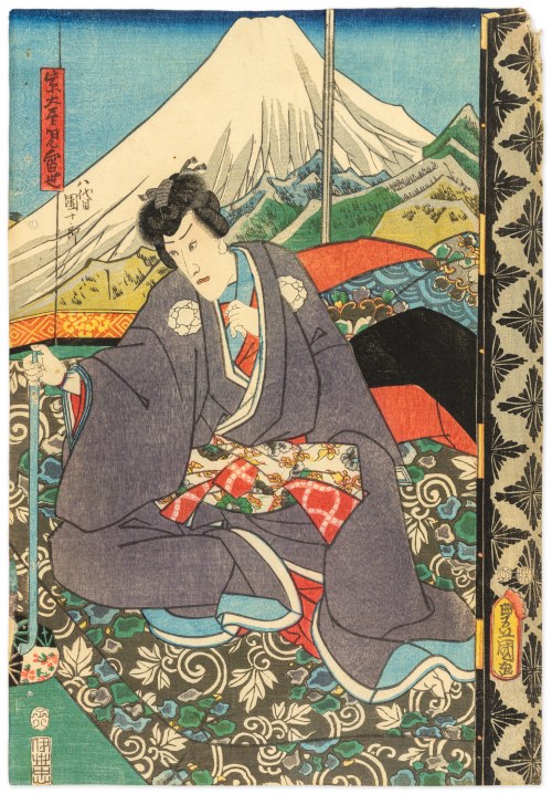 Aktor teatru kabuki na tle góry Fuji, 1852, Utagawa Kunisada II