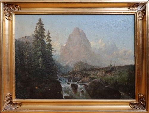 XIX w., Pejzaż z wodospadem, Wilhelm Wollschlager