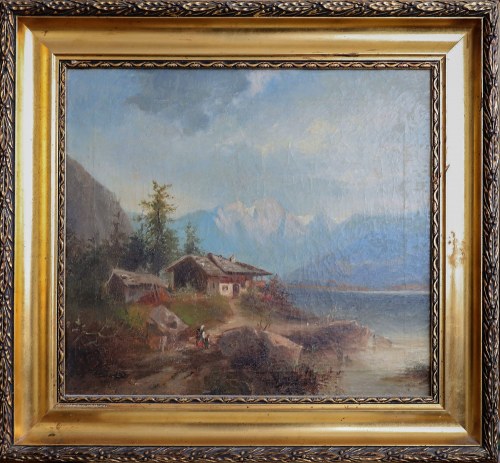 XX w., Górska chata nad jeziorem, Monogramista K. F.