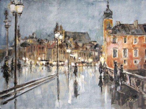 Plac Zamkowy w deszczu, 2017, Czesław Piotr Szczepański