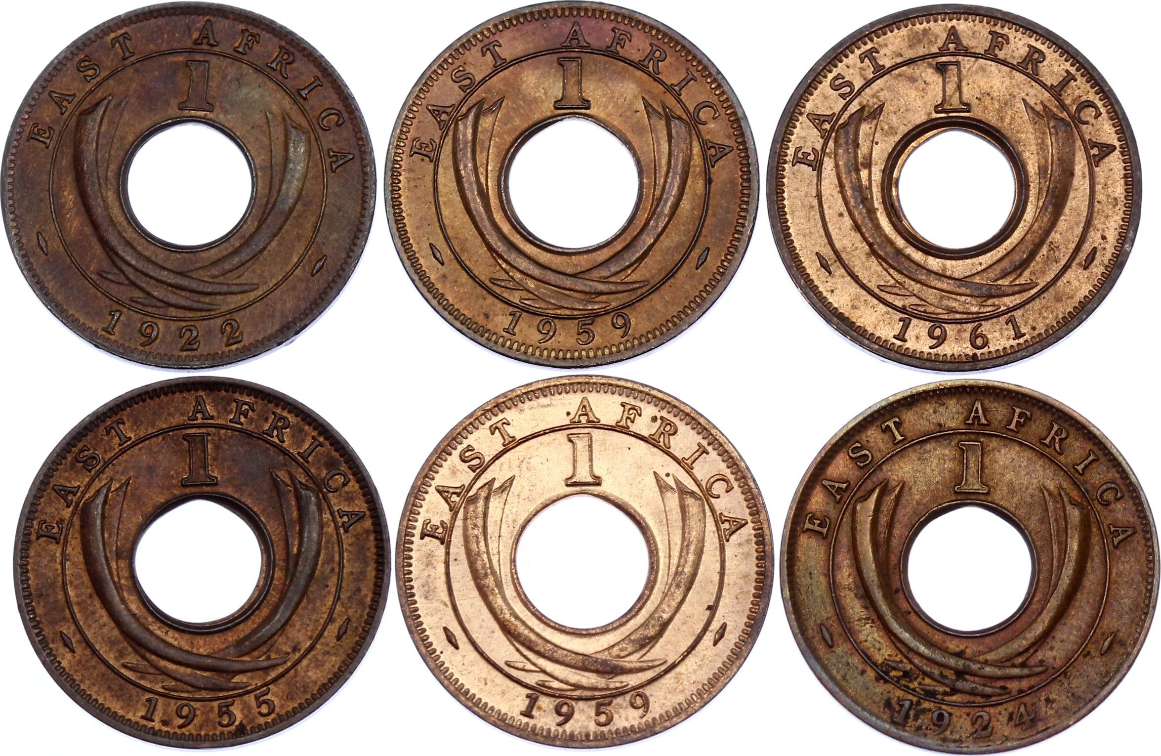 East Africa 6 x 1 Cent 1922 -1961