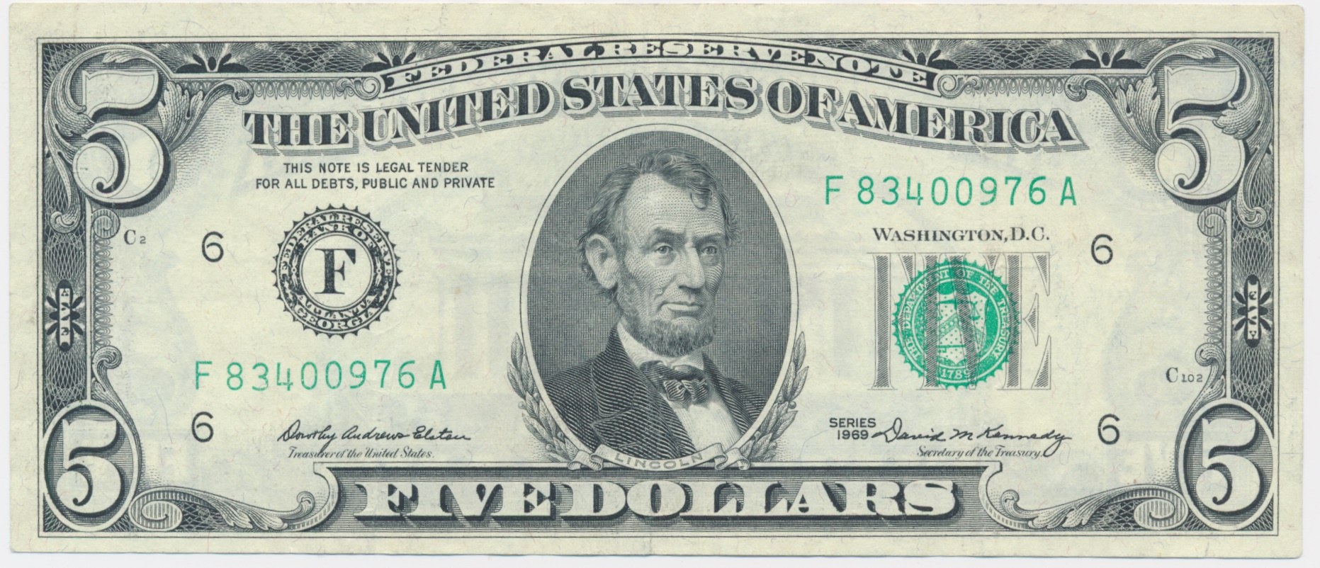 We note. Купюра 5 долларов США. Пять долларов США банкноты США. 1974 Federal Reserve Note. Изображение доллара.