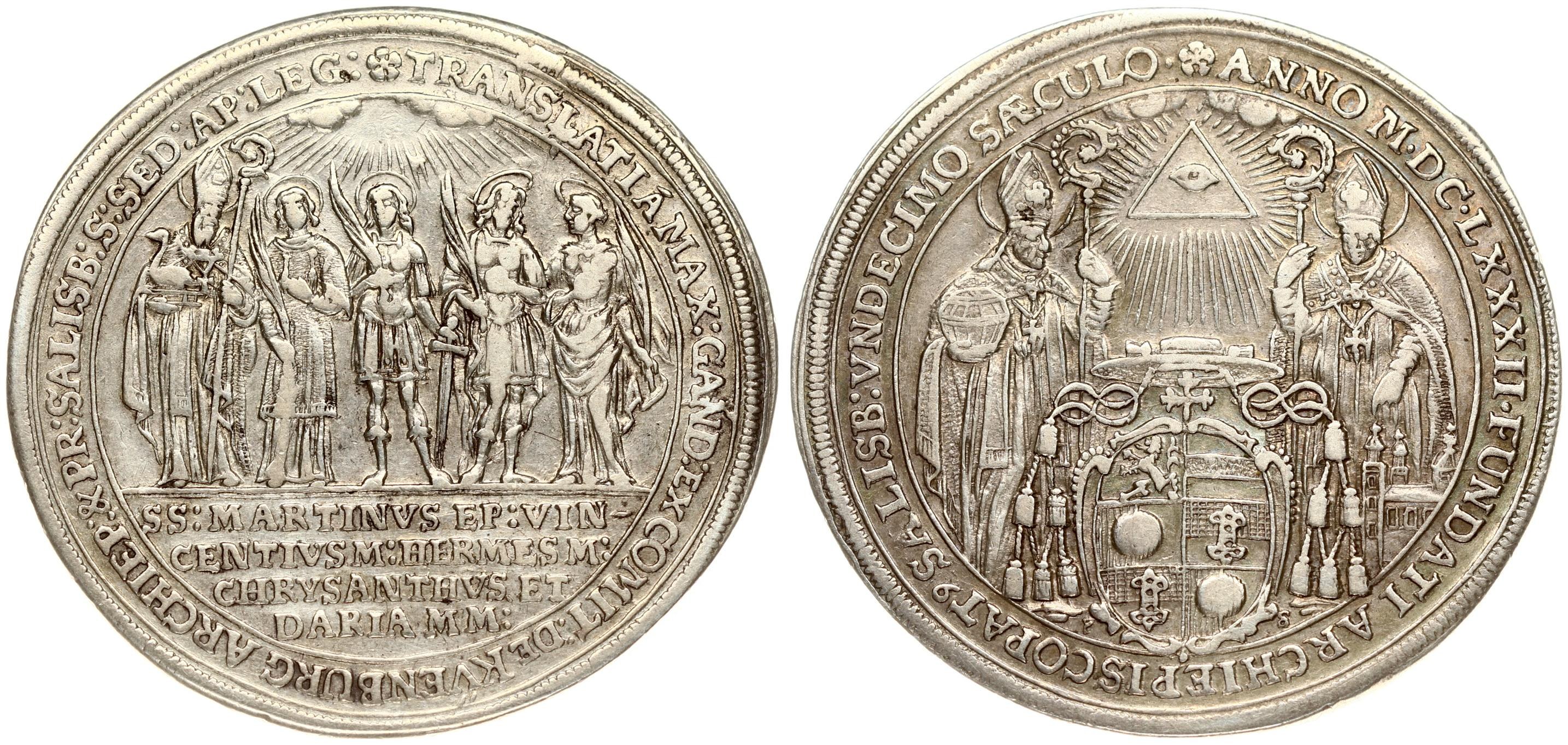 Austria SALZBURG 1 Thaler MDCLXXXII (1682) 1100th Year of the Bishopric ...